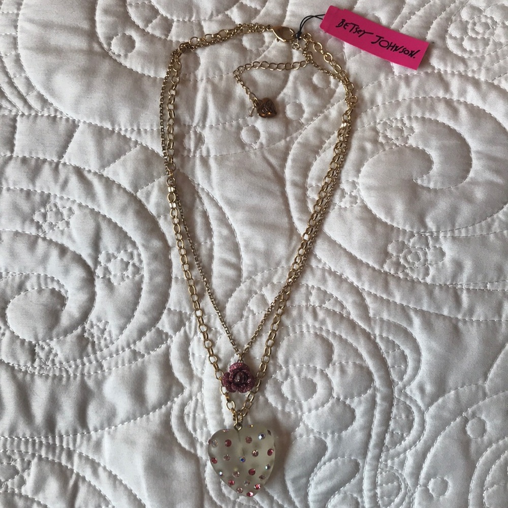 Betsey Johnson Heart and Rose Pendant Necklace